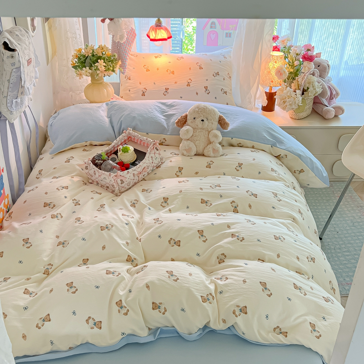 91家纺网 家纺一手货源 找家纺 （总）盼季家纺 2025新款奶油风小清新学生宿舍床上三件套寝室上下铺床单被套床笠三件套