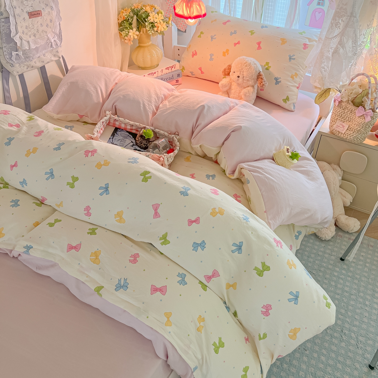 91家纺网 家纺一手货源 找家纺 盼季家纺 2025新款奶油风小清新学生宿舍床上三件套寝室上下铺床单被套床笠三件套 简单款-蝴蝶点点