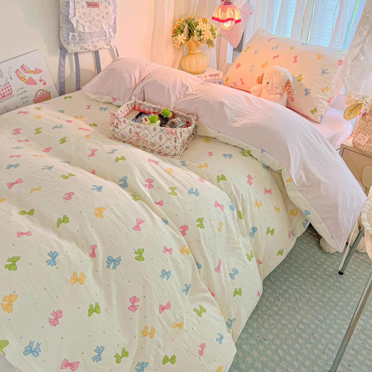 91家纺网 家纺一手货源 找家纺 盼季家纺 2025新款奶油风小清新学生宿舍床上三件套寝室上下铺床单被套床笠三件套 简单款-蝴蝶点点