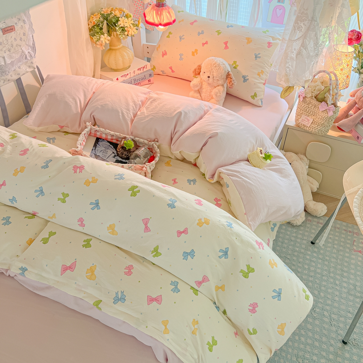 91家纺网 家纺一手货源 找家纺 盼季家纺 2025新款奶油风小清新学生宿舍床上三件套寝室上下铺床单被套床笠三件套 简单款-蝴蝶点点