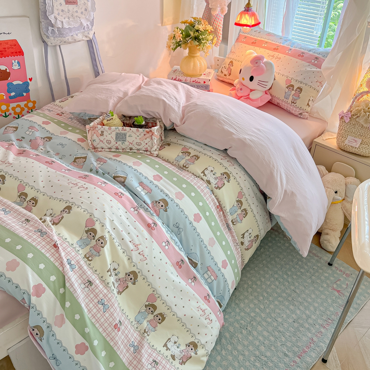 91家纺网 家纺一手货源 找家纺 盼季家纺 2025新款奶油风小清新学生宿舍床上三件套寝室上下铺床单被套床笠三件套 简单款-闺蜜