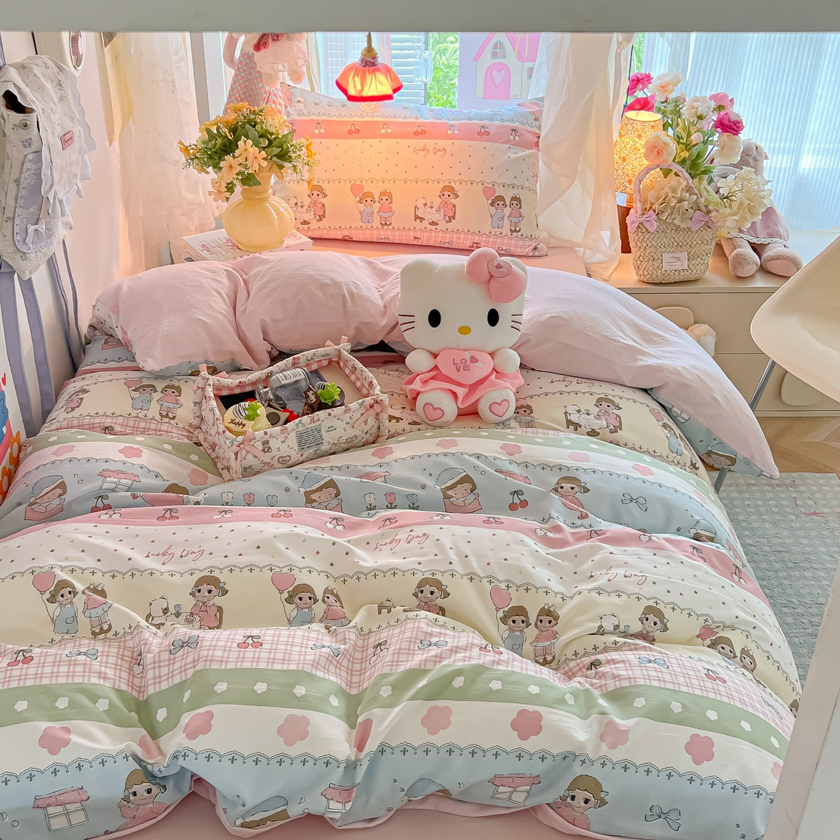 91家纺网 家纺一手货源 找家纺 盼季家纺 2025新款奶油风小清新学生宿舍床上三件套寝室上下铺床单被套床笠三件套 简单款-闺蜜