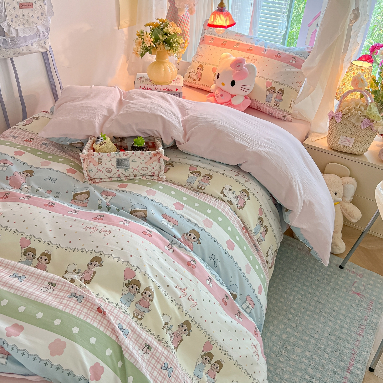 91家纺网 家纺一手货源 找家纺 盼季家纺 2025新款奶油风小清新学生宿舍床上三件套寝室上下铺床单被套床笠三件套 简单款-闺蜜