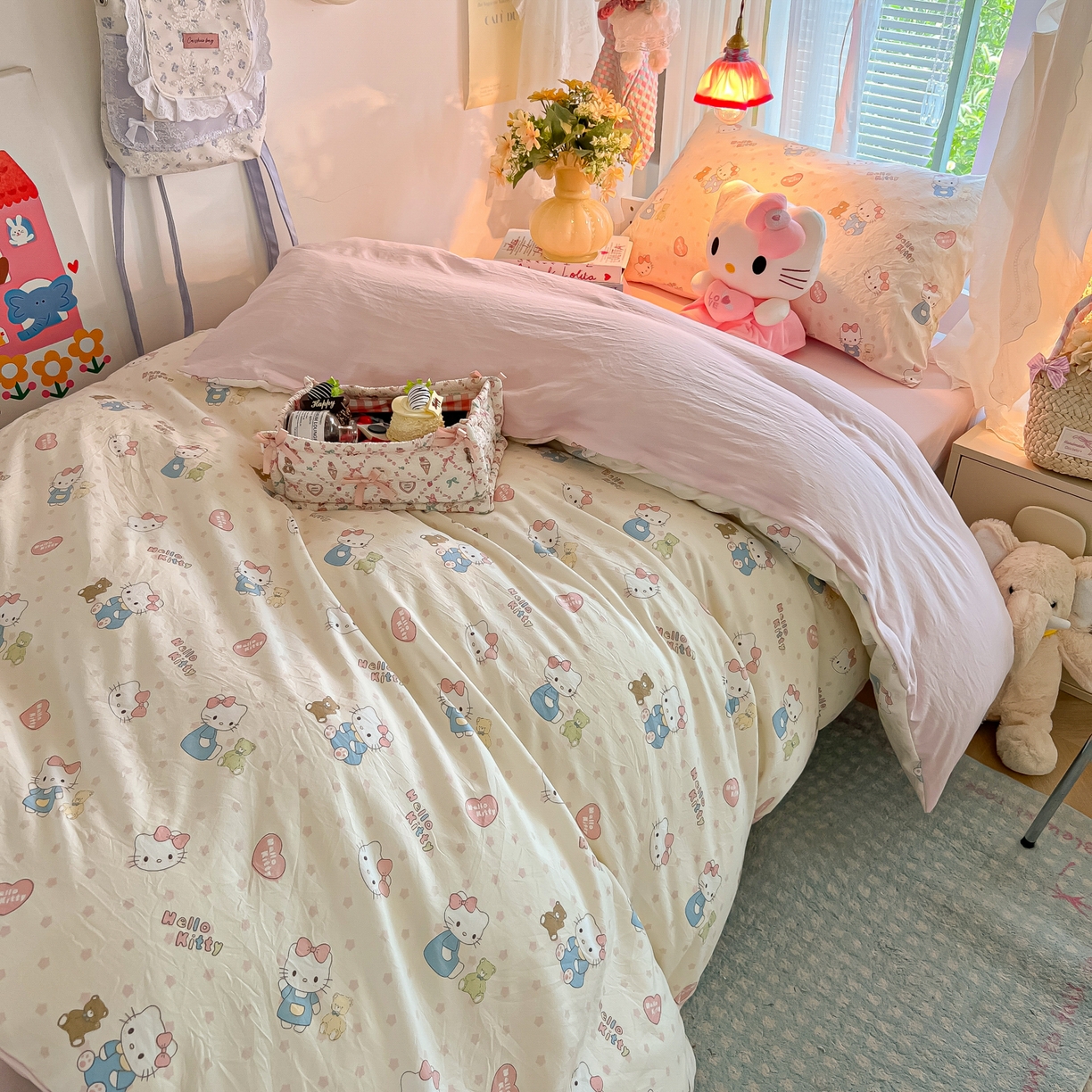 91家纺网 家纺一手货源 找家纺 盼季家纺 2025新款奶油风小清新学生宿舍床上三件套寝室上下铺床单被套床笠三件套 简单款-粉小猫