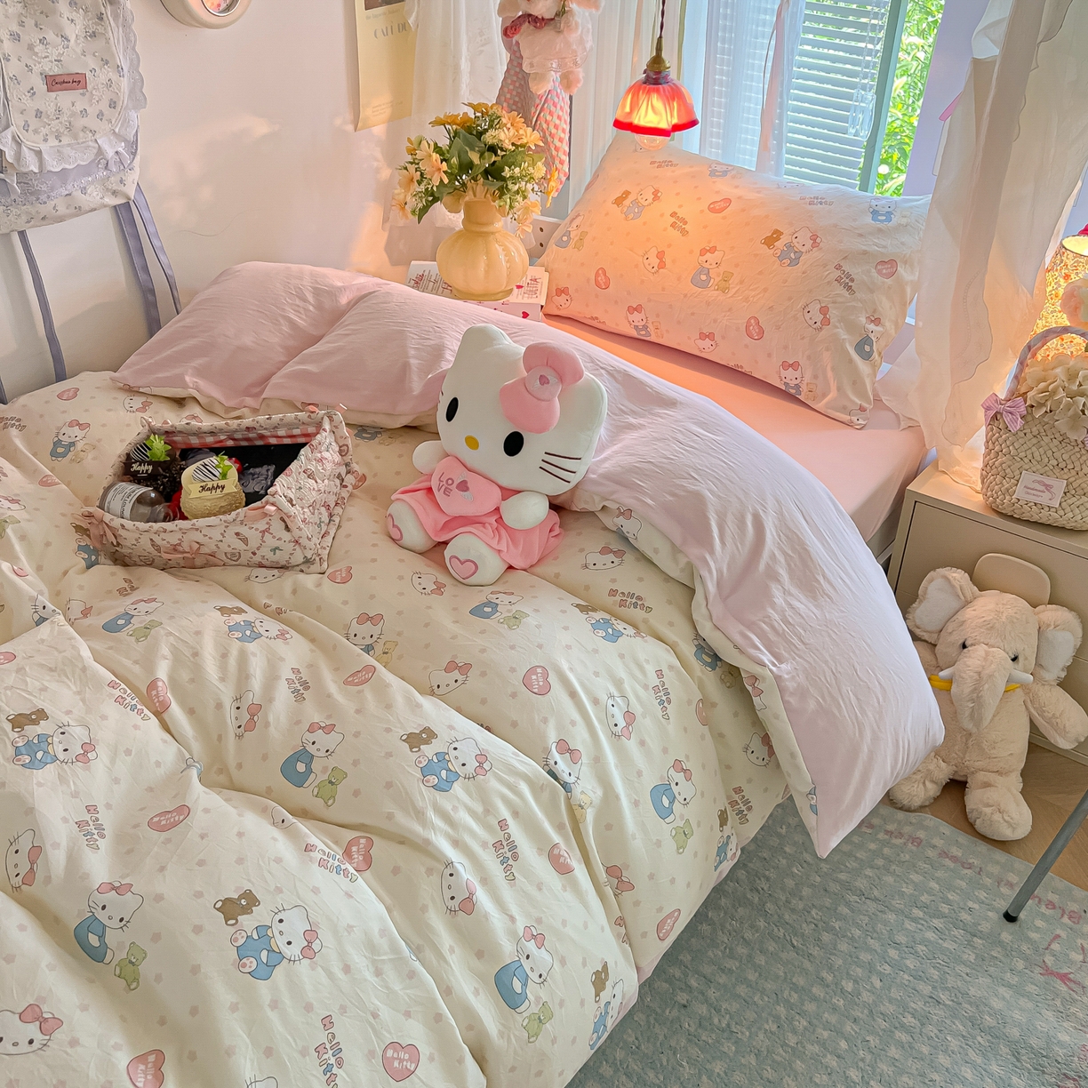 91家纺网 家纺一手货源 找家纺 盼季家纺 2025新款奶油风小清新学生宿舍床上三件套寝室上下铺床单被套床笠三件套 简单款-粉小猫