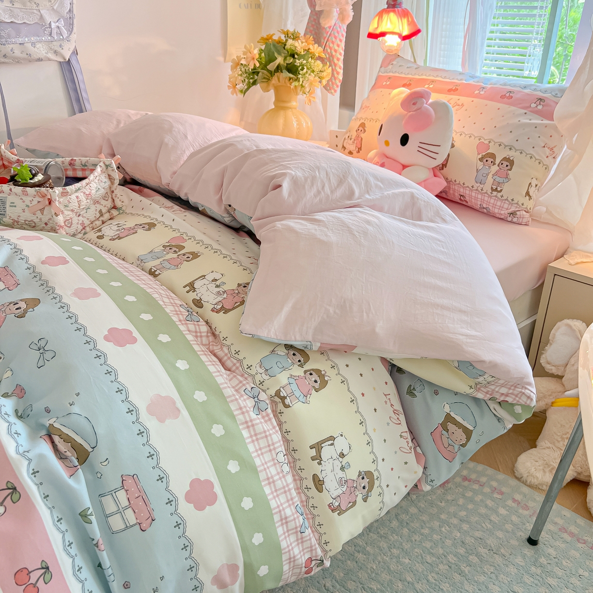 盼季家纺 2025新款奶油风小清新学生宿舍床上三件套寝室上下铺床单被套床笠三件套 简单款-闺蜜