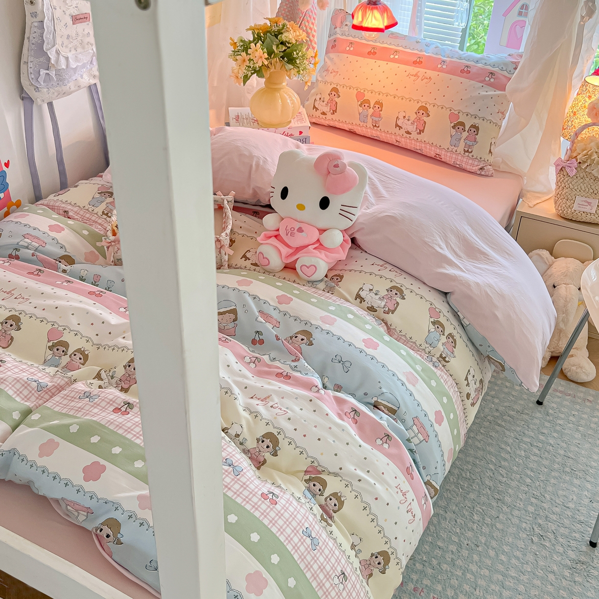 91家纺网 家纺一手货源 找家纺 盼季家纺 2025新款奶油风小清新学生宿舍床上三件套寝室上下铺床单被套床笠三件套 简单款-闺蜜