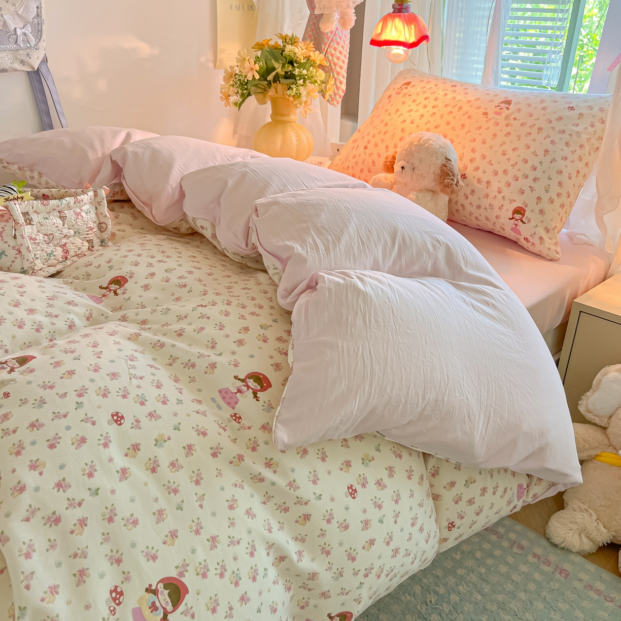 盼季家纺 2025新款奶油风小清新学生宿舍床上三件套寝室上下铺床单被套床笠三件套 简单款-萌妹