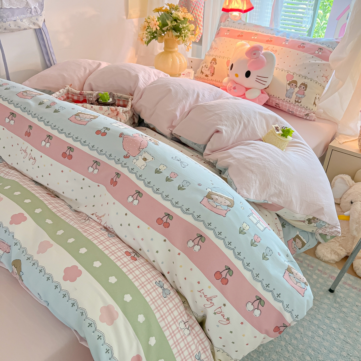 91家纺网 家纺一手货源 找家纺 盼季家纺 2025新款奶油风小清新学生宿舍床上三件套寝室上下铺床单被套床笠三件套 简单款-闺蜜