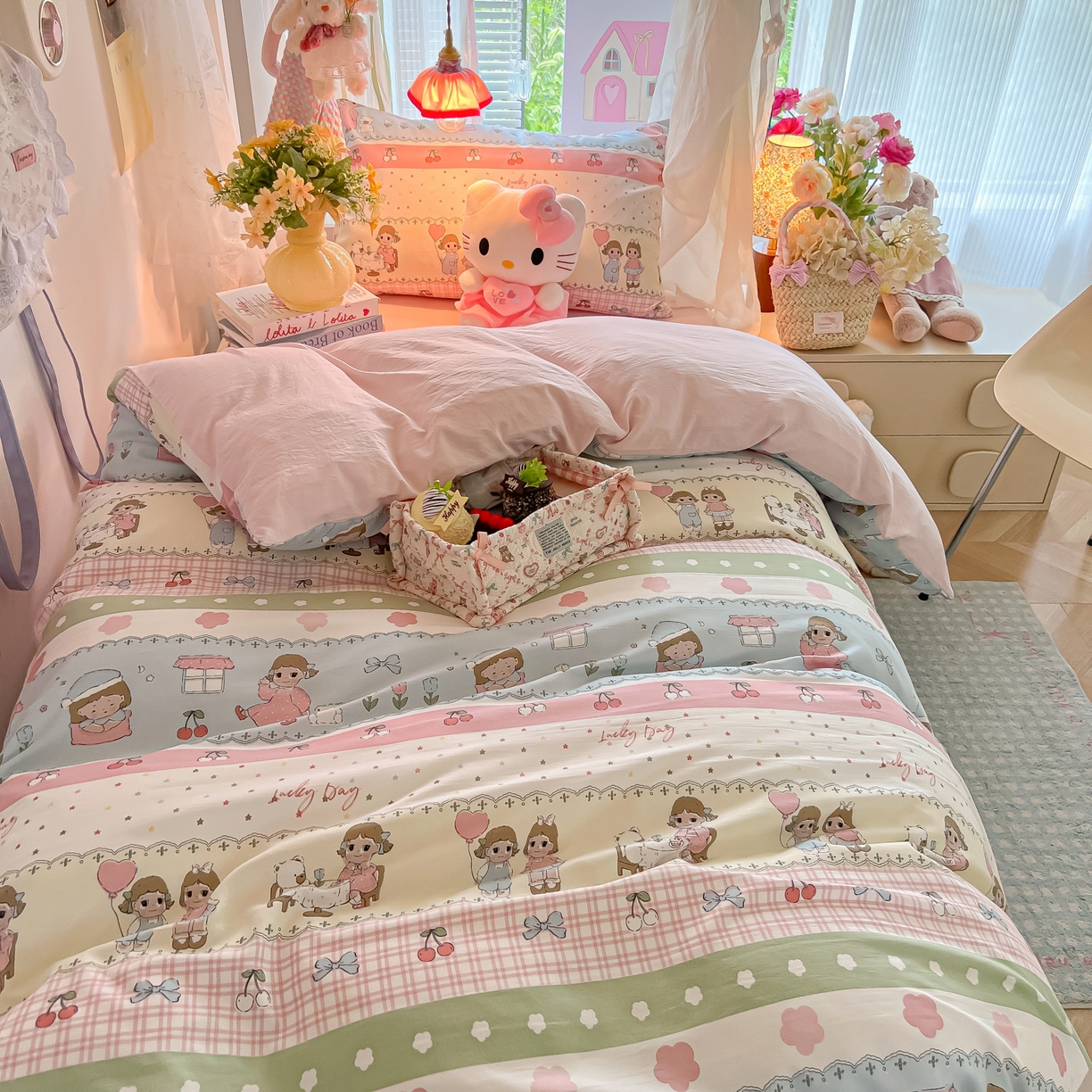 91家纺网 家纺一手货源 找家纺 盼季家纺 2025新款奶油风小清新学生宿舍床上三件套寝室上下铺床单被套床笠三件套 简单款-闺蜜