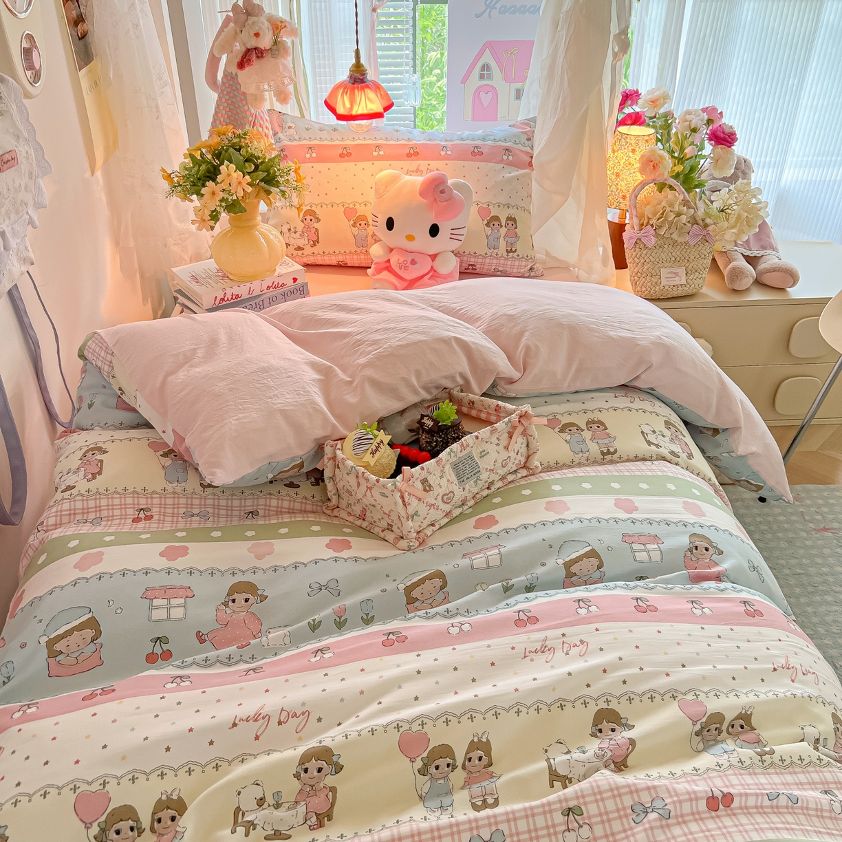 91家纺网 家纺一手货源 找家纺 盼季家纺 2025新款奶油风小清新学生宿舍床上三件套寝室上下铺床单被套床笠三件套 简单款-闺蜜