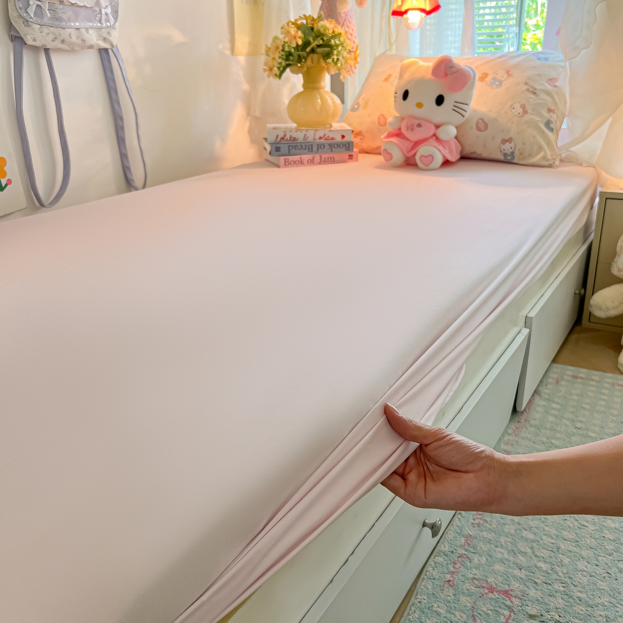 91家纺网 家纺一手货源 找家纺 盼季家纺 2025新款奶油风小清新学生宿舍床上三件套寝室上下铺床单被套床笠三件套 简单款-粉小猫