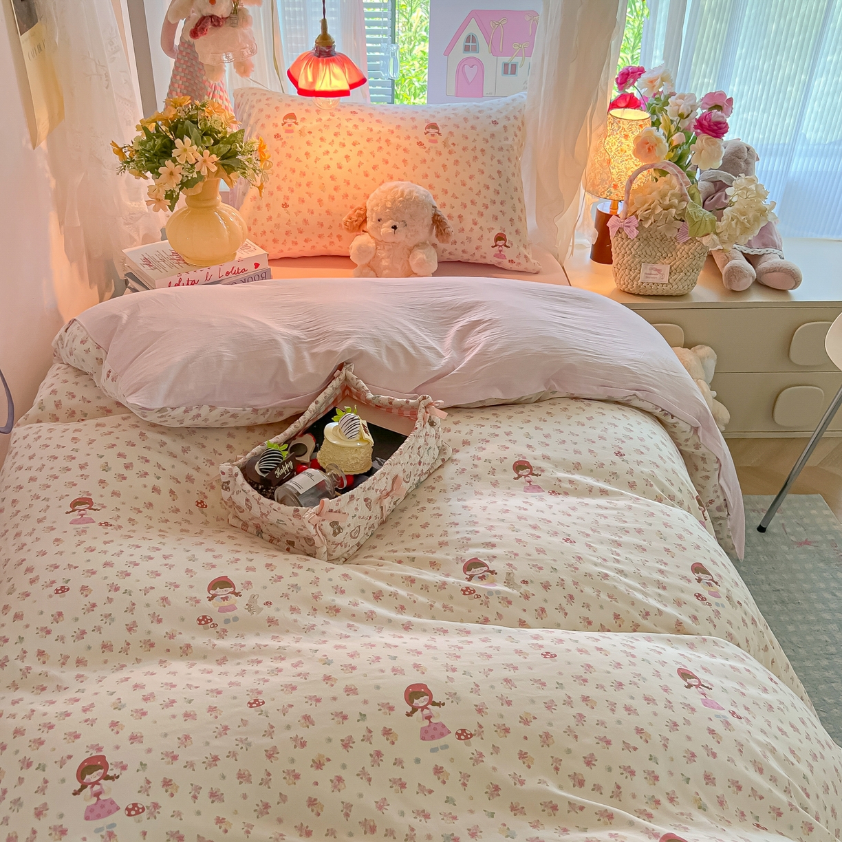 91家纺网 家纺一手货源 找家纺 盼季家纺 2025新款奶油风小清新学生宿舍床上三件套寝室上下铺床单被套床笠三件套 简单款-萌妹