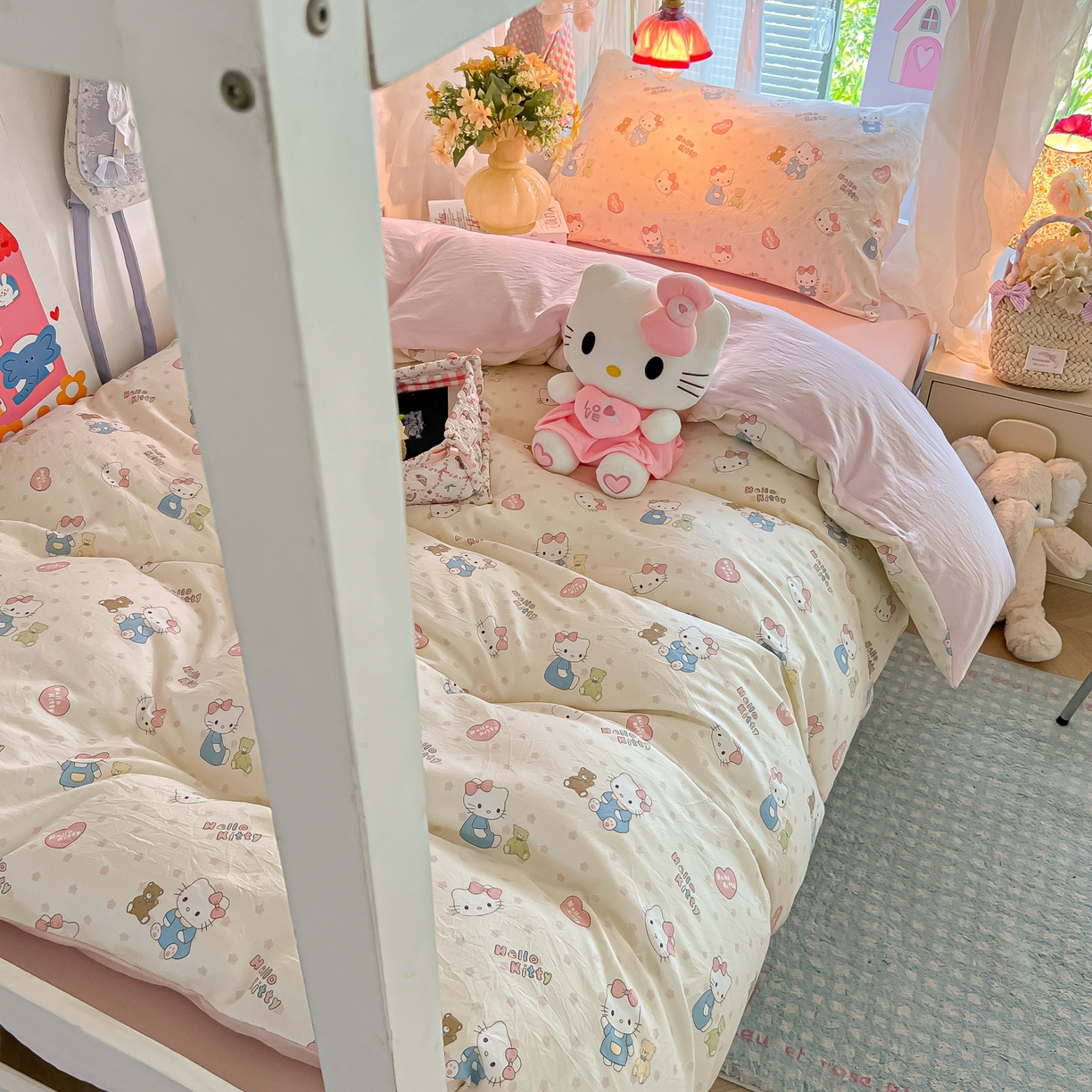 91家纺网 家纺一手货源 找家纺 盼季家纺 2025新款奶油风小清新学生宿舍床上三件套寝室上下铺床单被套床笠三件套 简单款-粉小猫