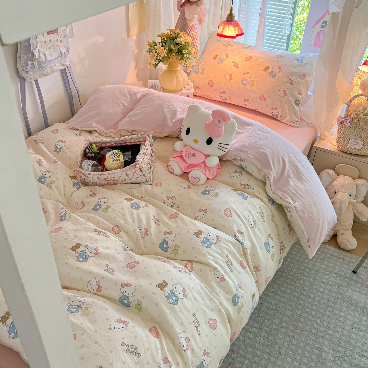 91家纺网 家纺一手货源 找家纺 盼季家纺 2025新款奶油风小清新学生宿舍床上三件套寝室上下铺床单被套床笠三件套 简单款-粉小猫