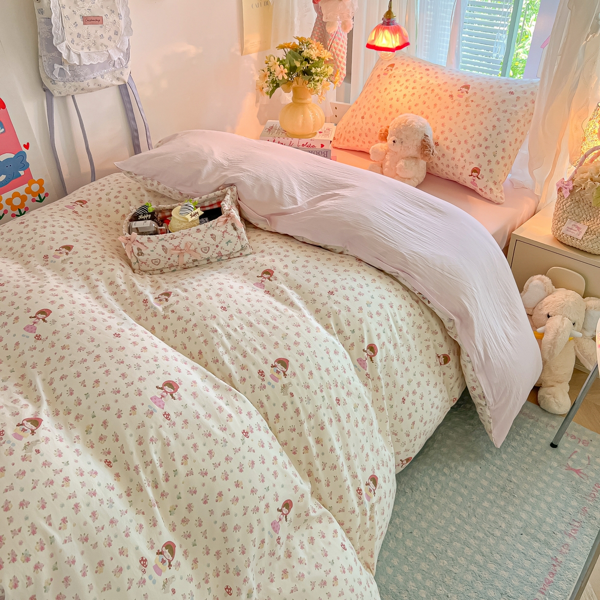 91家纺网 家纺一手货源 找家纺 盼季家纺 2025新款奶油风小清新学生宿舍床上三件套寝室上下铺床单被套床笠三件套 简单款-萌妹