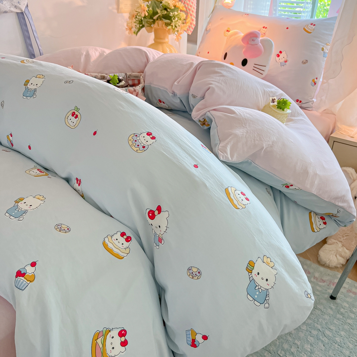91家纺网 家纺一手货源 找家纺 盼季家纺 2025新款奶油风小清新学生宿舍床上三件套寝室上下铺床单被套床笠三件套 简单款-猫咪蛋糕酱
