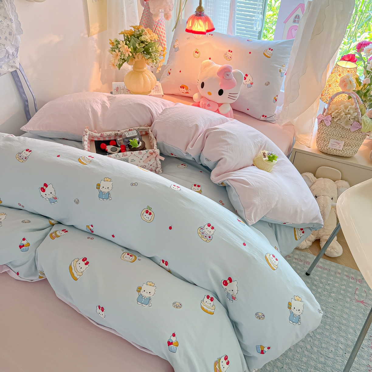 91家纺网 家纺一手货源 找家纺 盼季家纺 2025新款奶油风小清新学生宿舍床上三件套寝室上下铺床单被套床笠三件套 简单款-猫咪蛋糕酱