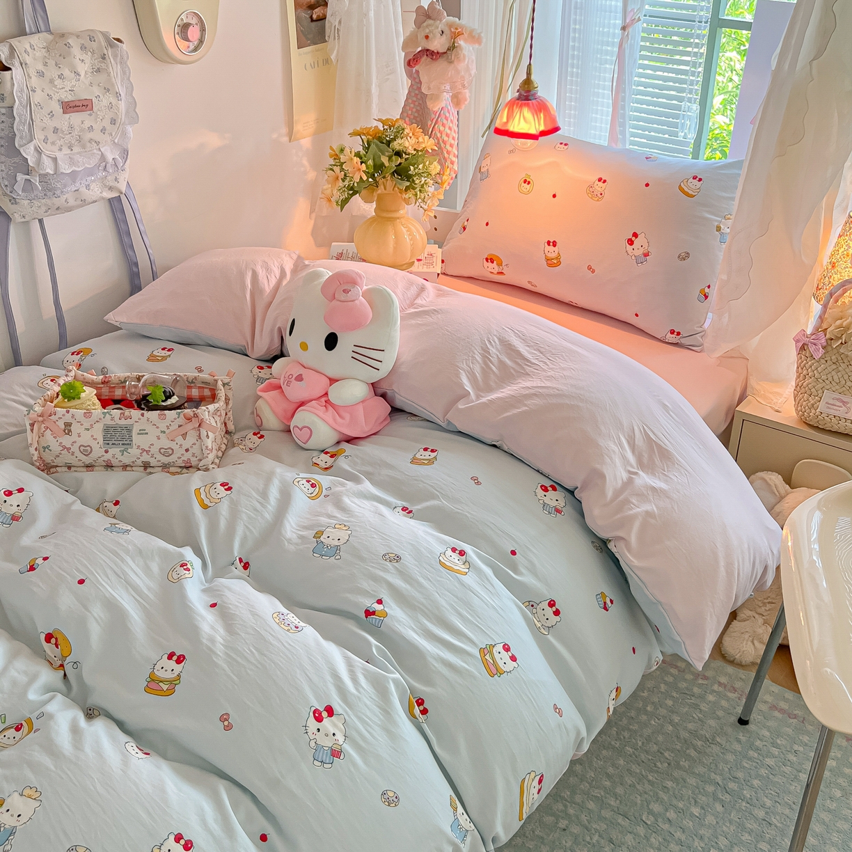 91家纺网 家纺一手货源 找家纺 盼季家纺 2025新款奶油风小清新学生宿舍床上三件套寝室上下铺床单被套床笠三件套 简单款-猫咪蛋糕酱