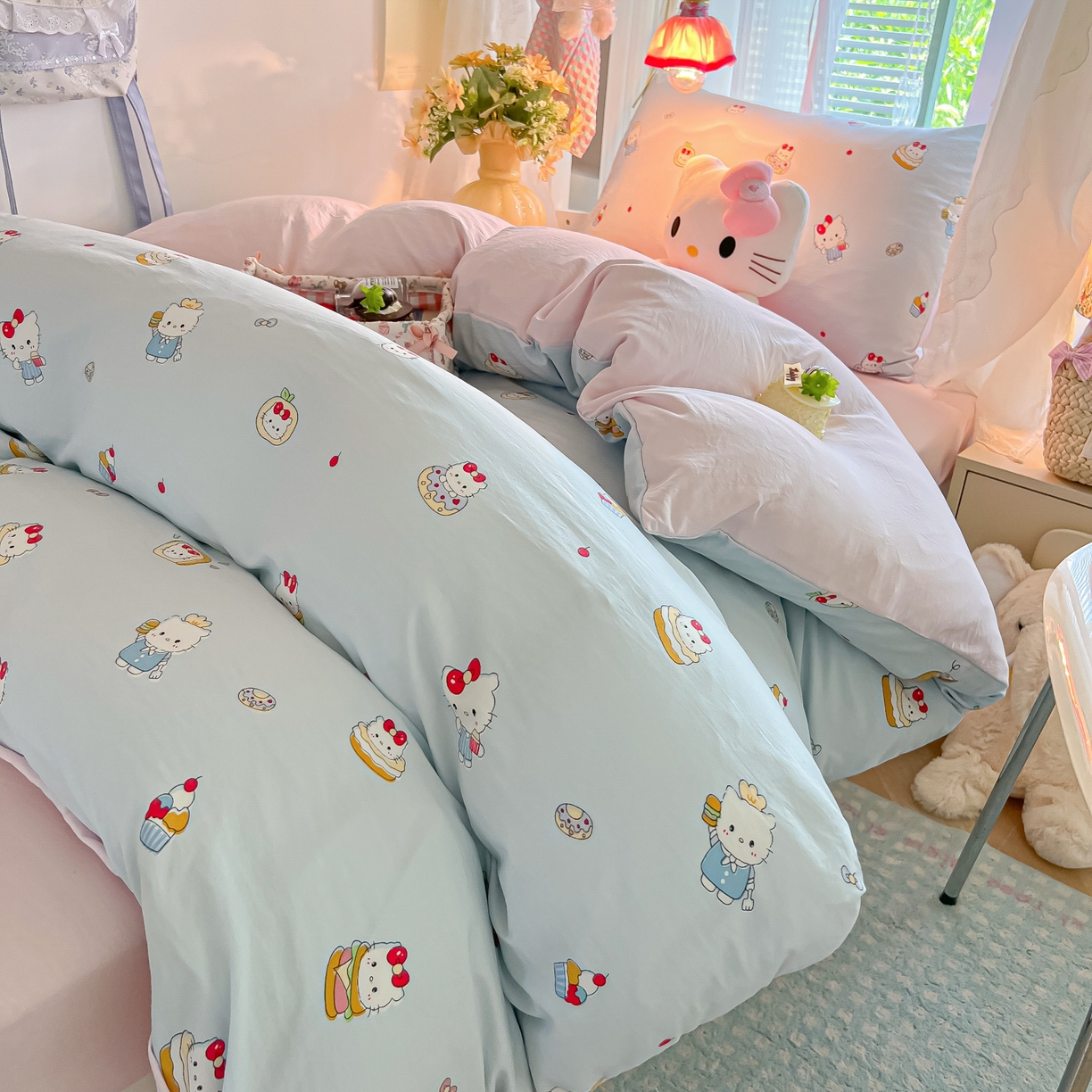 91家纺网 家纺一手货源 找家纺 盼季家纺 2025新款奶油风小清新学生宿舍床上三件套寝室上下铺床单被套床笠三件套 简单款-猫咪蛋糕酱