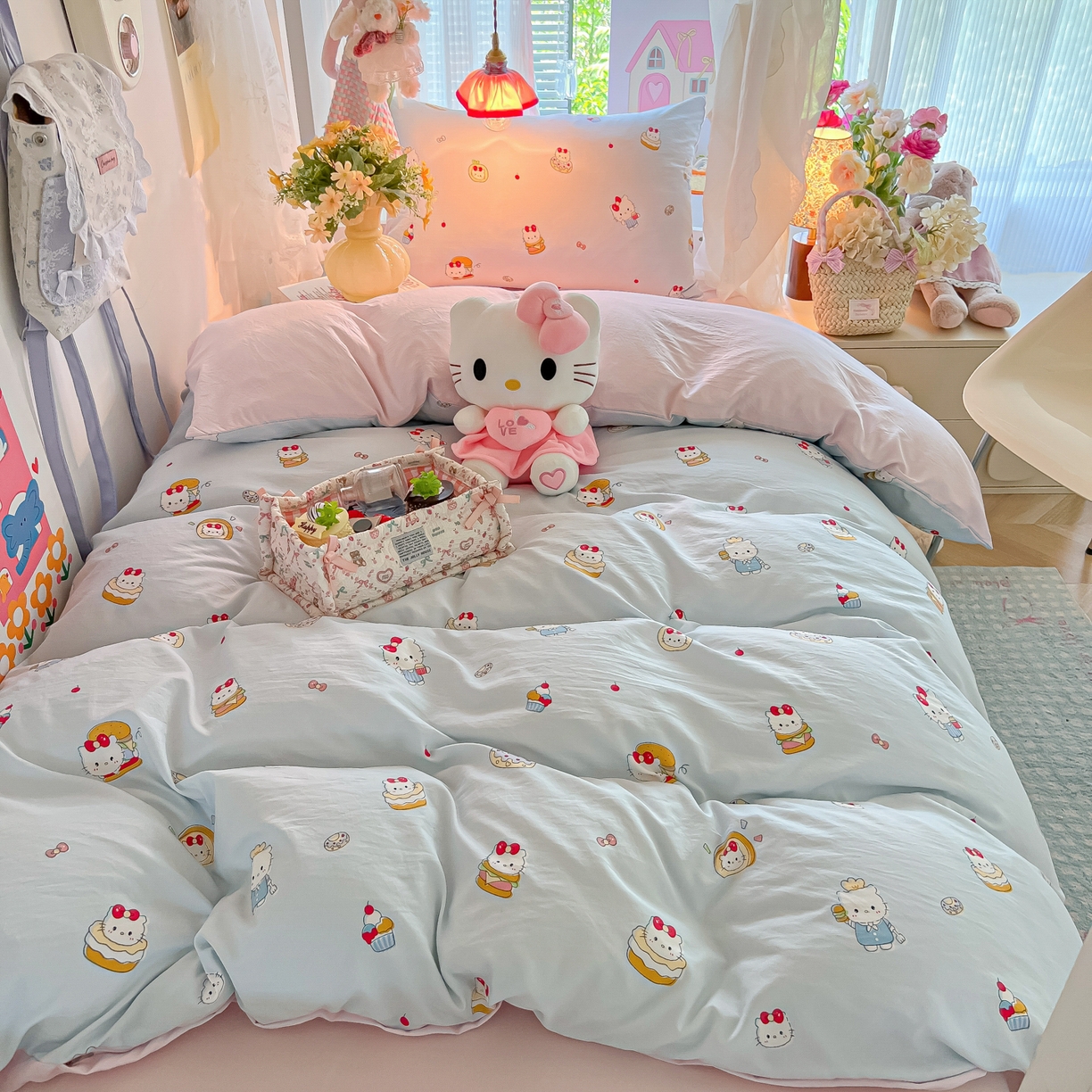 91家纺网 家纺一手货源 找家纺 盼季家纺 2025新款奶油风小清新学生宿舍床上三件套寝室上下铺床单被套床笠三件套 简单款-猫咪蛋糕酱