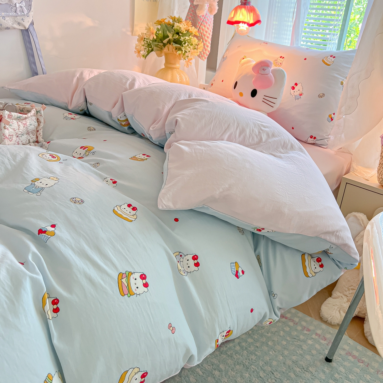 盼季家纺 2025新款奶油风小清新学生宿舍床上三件套寝室上下铺床单被套床笠三件套 简单款-猫咪蛋糕酱