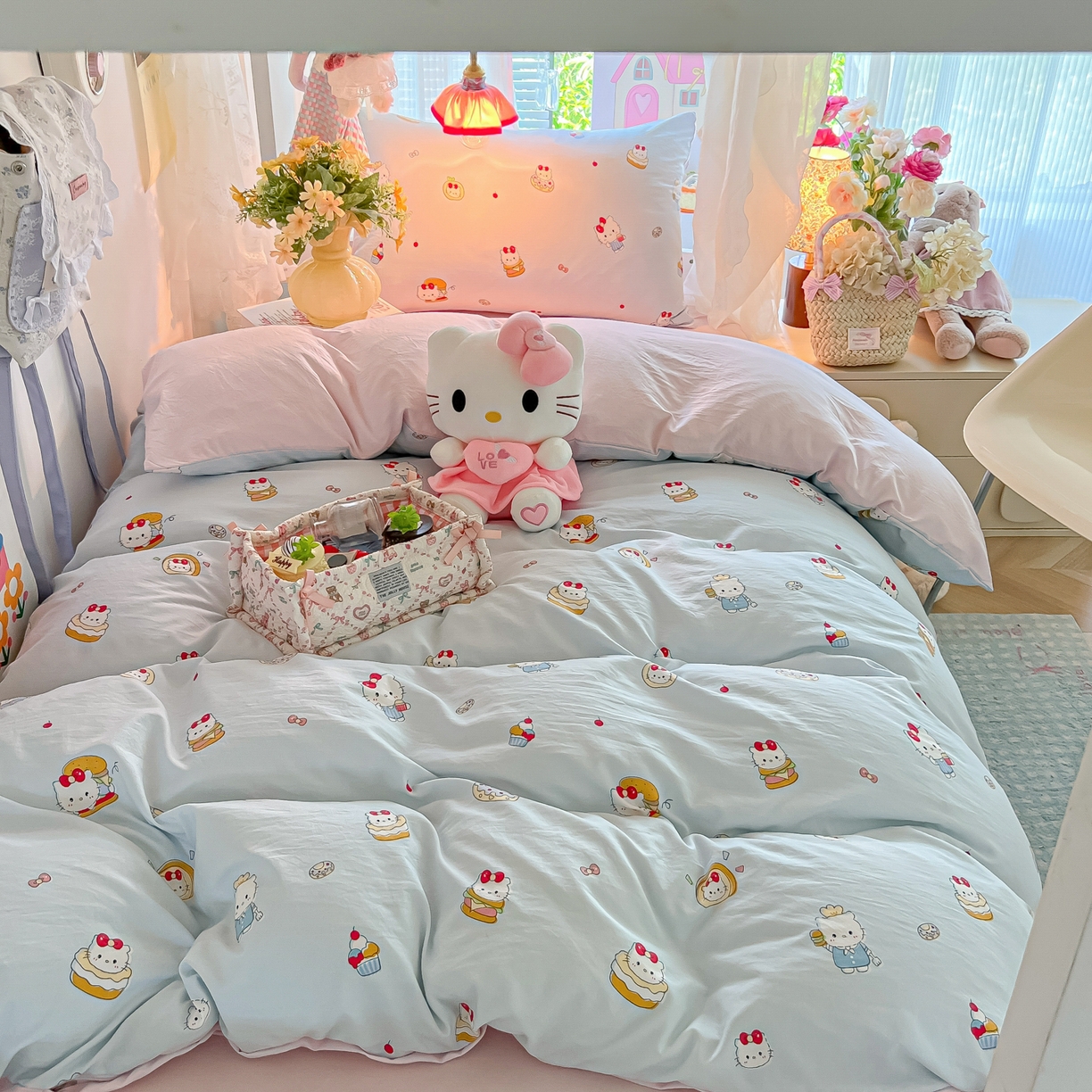 91家纺网 家纺一手货源 找家纺 盼季家纺 2025新款奶油风小清新学生宿舍床上三件套寝室上下铺床单被套床笠三件套 简单款-猫咪蛋糕酱