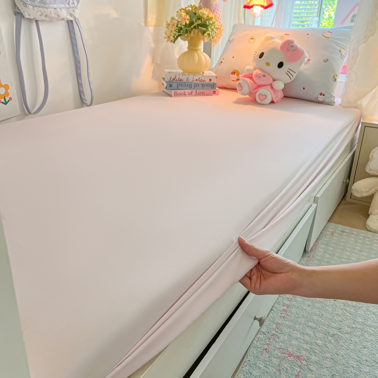 91家纺网 家纺一手货源 找家纺 盼季家纺 2025新款奶油风小清新学生宿舍床上三件套寝室上下铺床单被套床笠三件套 简单款-猫咪蛋糕酱