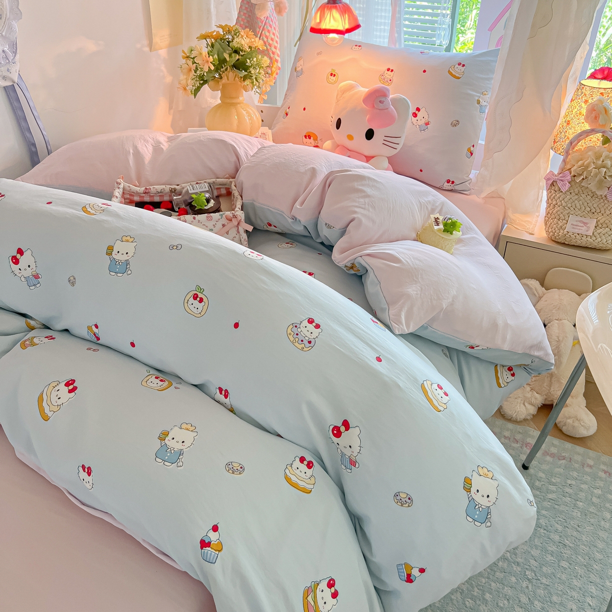 91家纺网 家纺一手货源 找家纺 盼季家纺 2025新款奶油风小清新学生宿舍床上三件套寝室上下铺床单被套床笠三件套 简单款-猫咪蛋糕酱