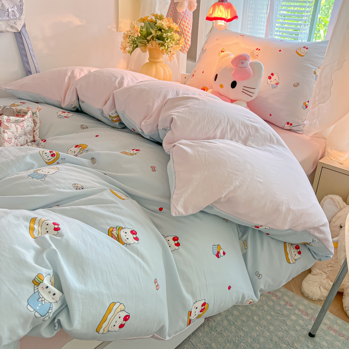 91家纺网 家纺一手货源 找家纺 盼季家纺 2025新款奶油风小清新学生宿舍床上三件套寝室上下铺床单被套床笠三件套 简单款-猫咪蛋糕酱
