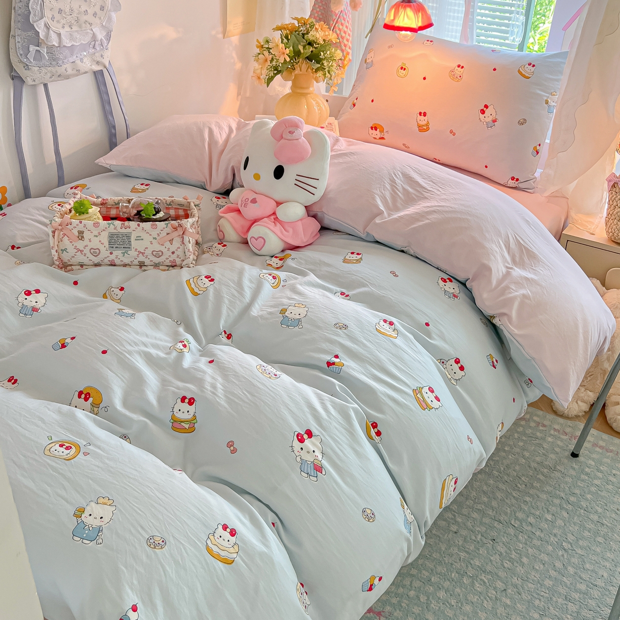 91家纺网 家纺一手货源 找家纺 盼季家纺 2025新款奶油风小清新学生宿舍床上三件套寝室上下铺床单被套床笠三件套 简单款-猫咪蛋糕酱