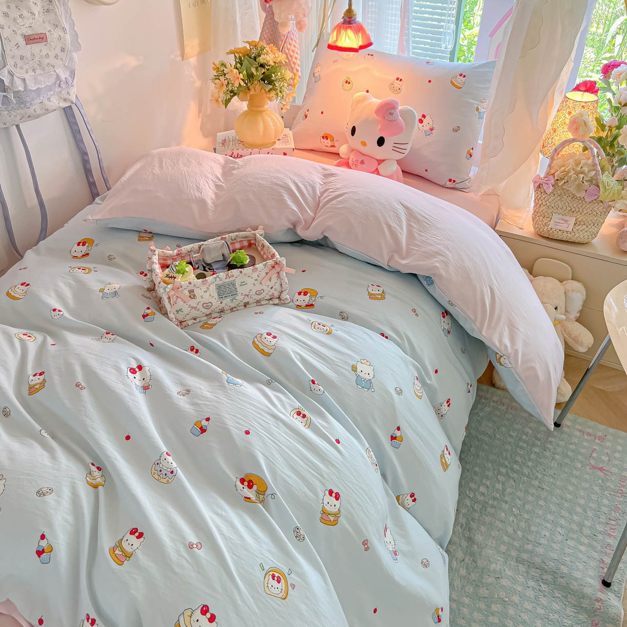91家纺网 家纺一手货源 找家纺 盼季家纺 2025新款奶油风小清新学生宿舍床上三件套寝室上下铺床单被套床笠三件套 简单款-猫咪蛋糕酱