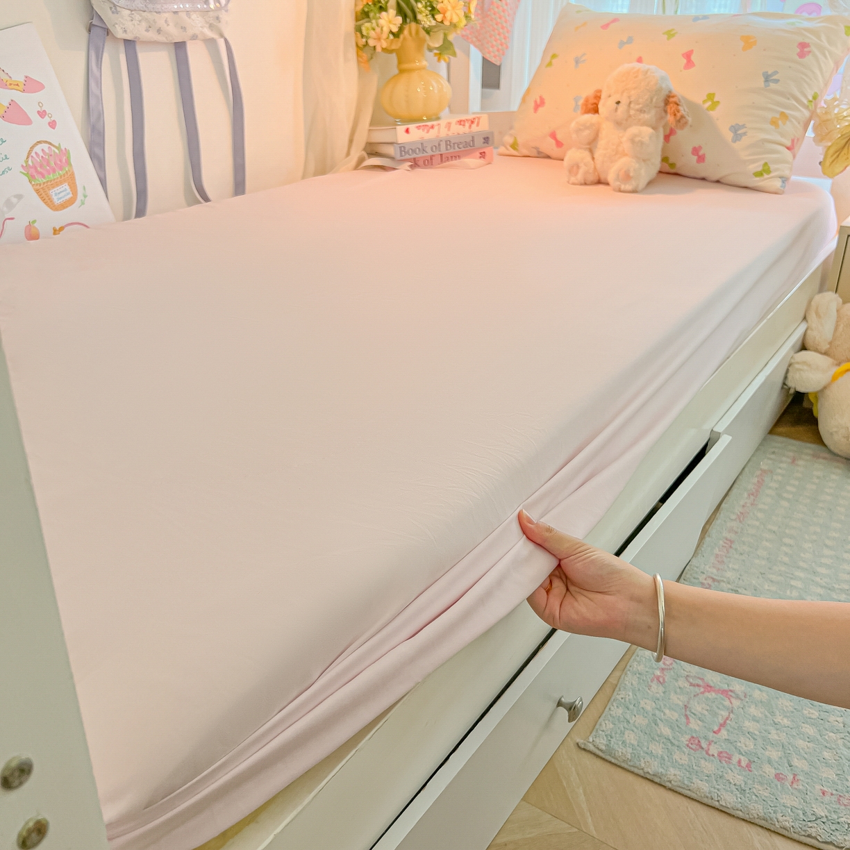 91家纺网 家纺一手货源 找家纺 盼季家纺 2025新款奶油风小清新学生宿舍床上三件套寝室上下铺床单被套床笠三件套 简单款-蝴蝶点点