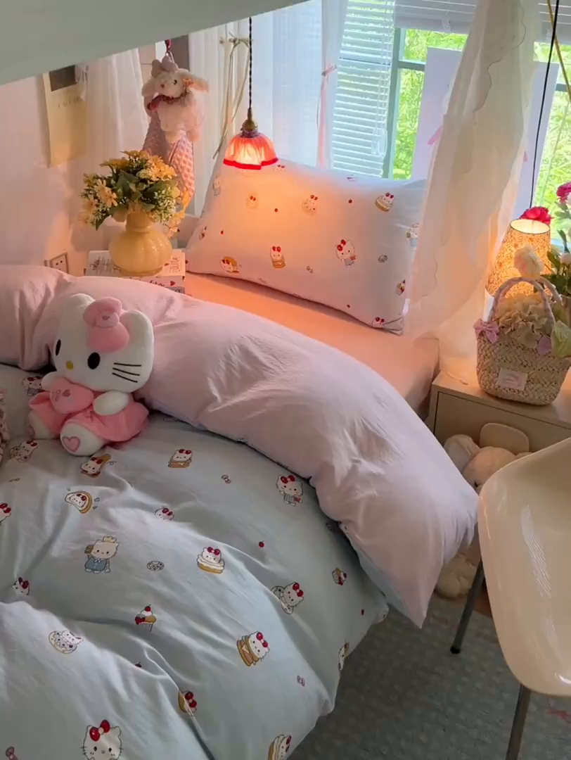 91家纺网 家纺一手货源 找家纺 盼季家纺 2025新款奶油风小清新学生宿舍床上三件套寝室上下铺床单被套床笠三件套 简单款-猫咪蛋糕酱