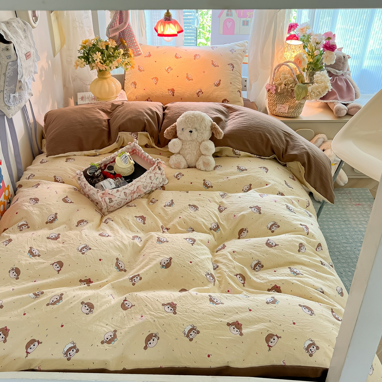 91家纺网 家纺一手货源 找家纺 盼季家纺 2025新款奶油风小清新学生宿舍床上三件套寝室上下铺床单被套床笠三件套 简单款-巧乐力女孩