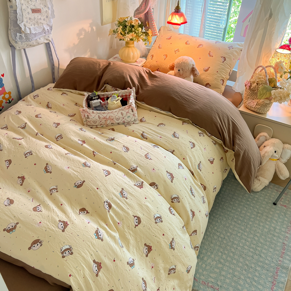 91家纺网 家纺一手货源 找家纺 盼季家纺 2025新款奶油风小清新学生宿舍床上三件套寝室上下铺床单被套床笠三件套 简单款-巧乐力女孩