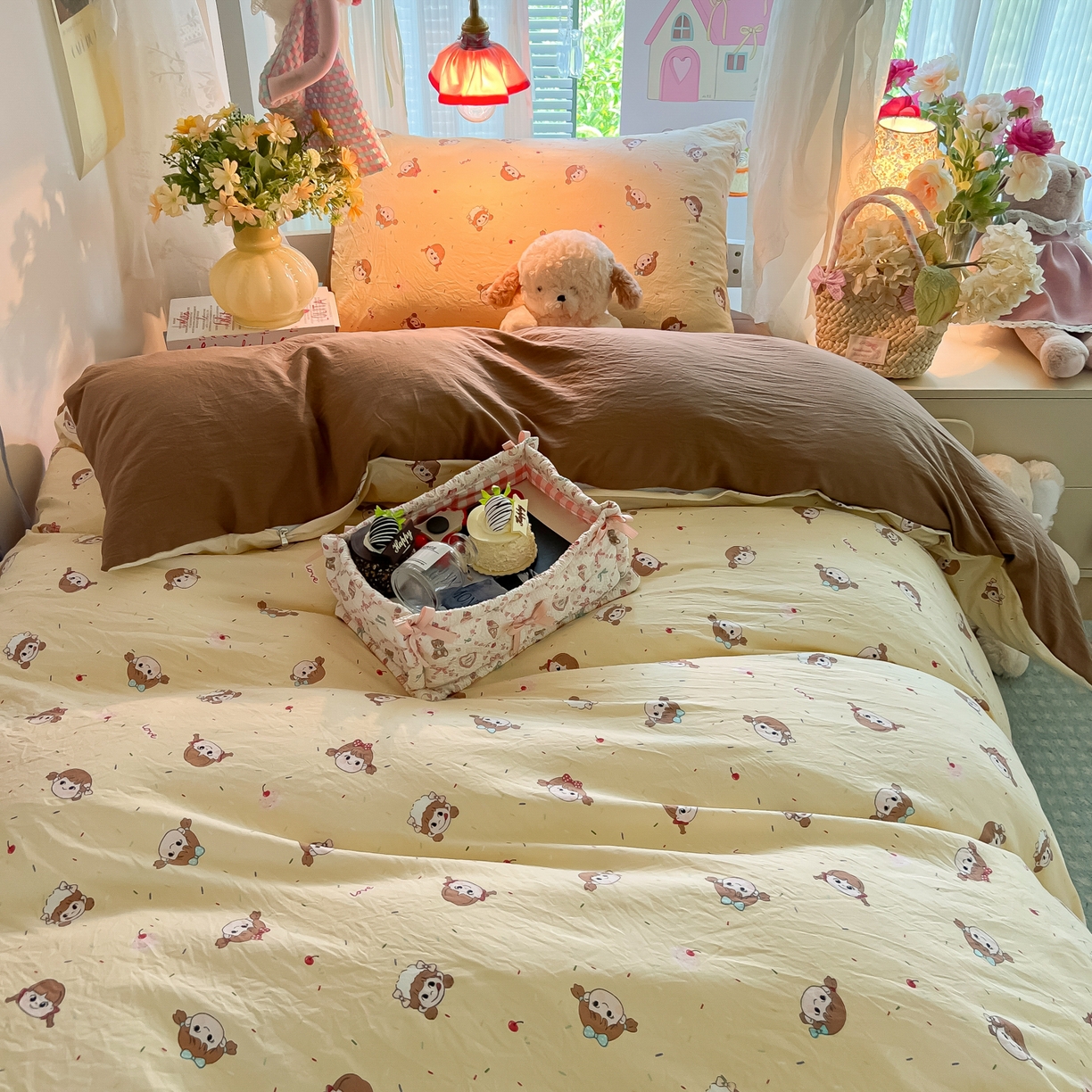 91家纺网 家纺一手货源 找家纺 盼季家纺 2025新款奶油风小清新学生宿舍床上三件套寝室上下铺床单被套床笠三件套 简单款-巧乐力女孩