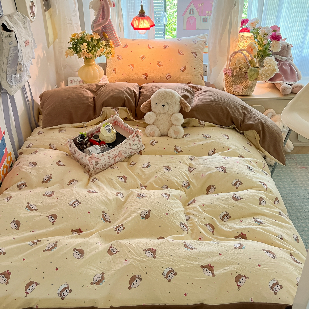 91家纺网 家纺一手货源 找家纺 盼季家纺 2025新款奶油风小清新学生宿舍床上三件套寝室上下铺床单被套床笠三件套 简单款-巧乐力女孩