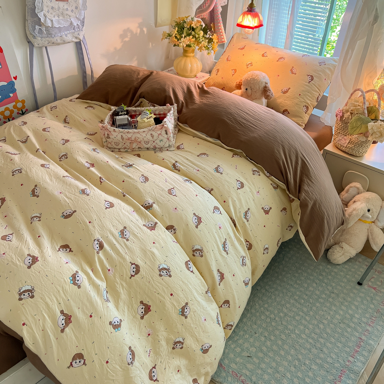 91家纺网 家纺一手货源 找家纺 盼季家纺 2025新款奶油风小清新学生宿舍床上三件套寝室上下铺床单被套床笠三件套 简单款-巧乐力女孩