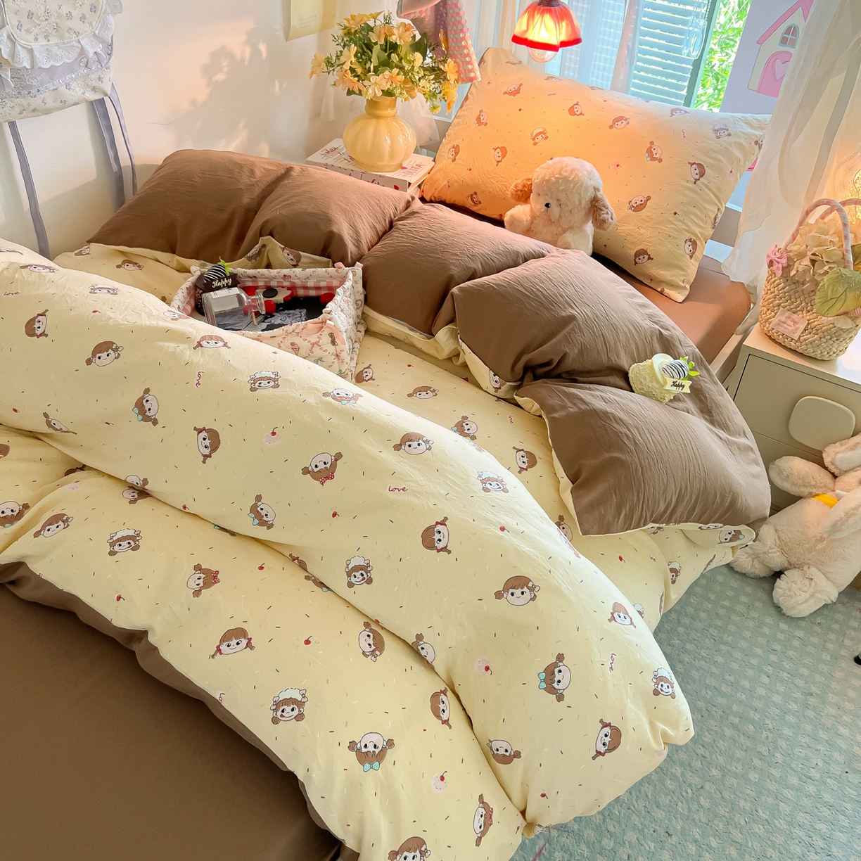 91家纺网 家纺一手货源 找家纺 盼季家纺 2025新款奶油风小清新学生宿舍床上三件套寝室上下铺床单被套床笠三件套 简单款-巧乐力女孩