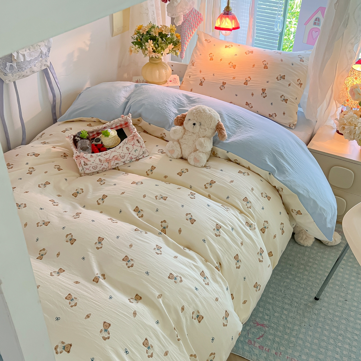 91家纺网 家纺一手货源 找家纺 （总）盼季家纺 2025新款奶油风小清新学生宿舍床上三件套寝室上下铺床单被套床笠三件套