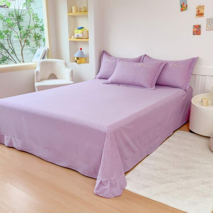 91家纺网 家纺一手货源 找家纺 江南春家纺 [雅—轻绒]2025全棉高支高密立体刺绣生态磨毛加绒四件套 玫瑰物语-极光紫