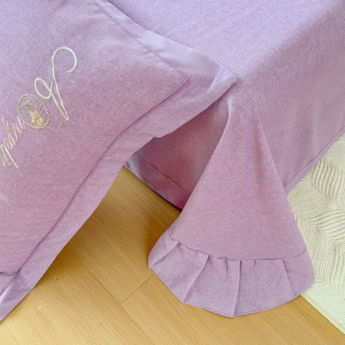 91家纺网 家纺一手货源 找家纺 江南春家纺 [雅—轻绒]2025全棉高支高密立体刺绣生态磨毛加绒四件套 玫瑰物语-极光紫