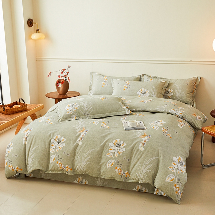 91家纺网 家纺一手货源 找家纺 名优家纺 2025新款全棉纯棉磨毛数码印花四件套 芙语-绿