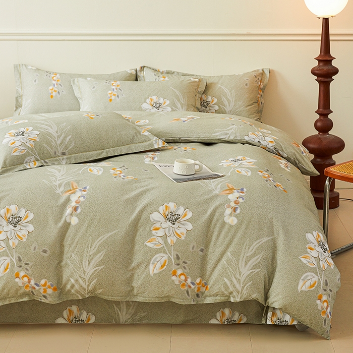 91家纺网 家纺一手货源 找家纺 名优家纺 2025新款全棉纯棉磨毛数码印花四件套 芙语-绿