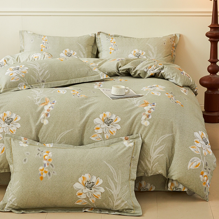 91家纺网 家纺一手货源 找家纺 名优家纺 2025新款全棉纯棉磨毛数码印花四件套 芙语-绿