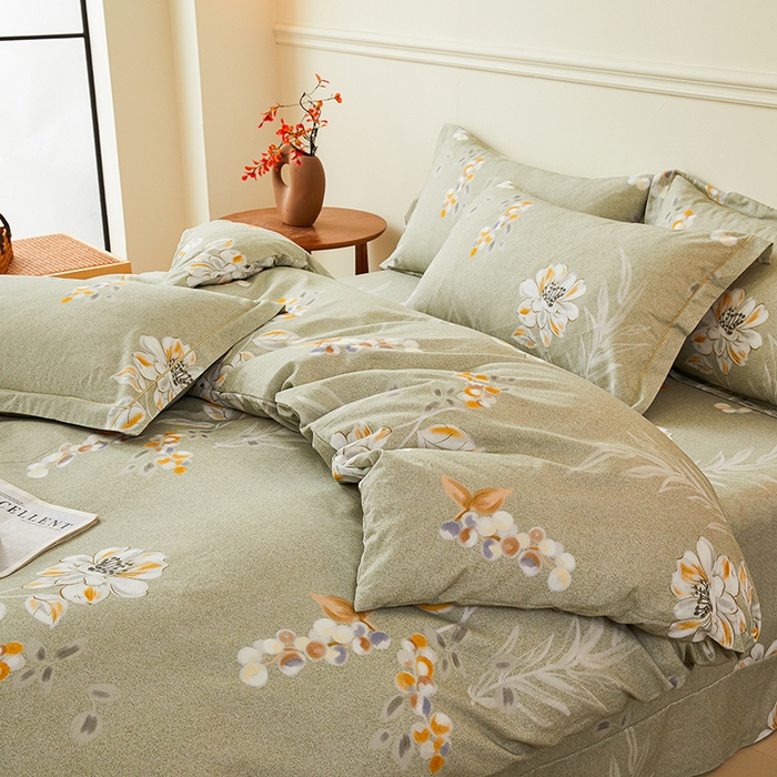 91家纺网 家纺一手货源 找家纺 名优家纺 2025新款全棉纯棉磨毛数码印花四件套 芙语-绿