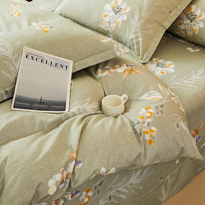 91家纺网 家纺一手货源 找家纺 名优家纺 2025新款全棉纯棉磨毛数码印花四件套 芙语-绿