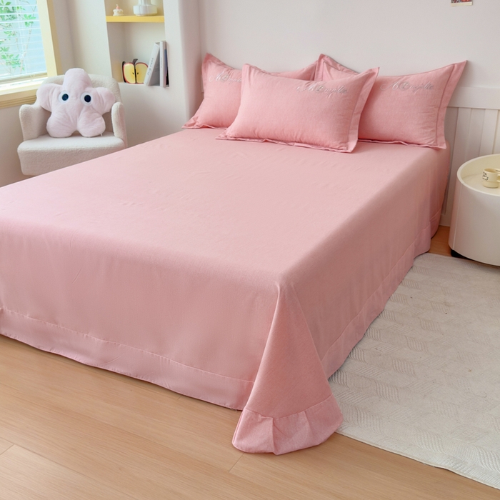 91家纺网 家纺一手货源 找家纺 江南春家纺 [雅—轻绒]2025全棉高支高密立体刺绣生态磨毛加绒四件套 玫瑰物语-绮丽粉