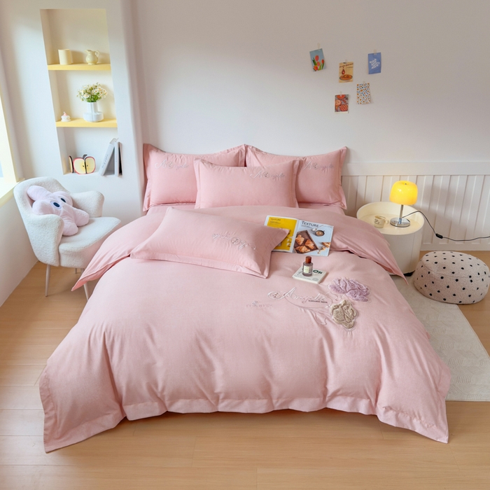 91家纺网 家纺一手货源 找家纺 江南春家纺 [雅—轻绒]2025全棉高支高密立体刺绣生态磨毛加绒四件套 玫瑰物语-珍珠砂